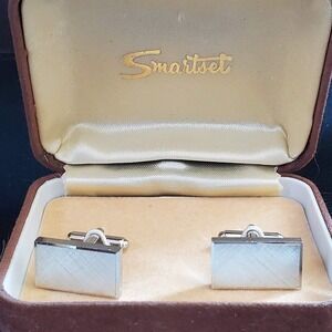 Vintage Smartset Silver Tone Textured Rectangular Cufflinks Mid Century Modern